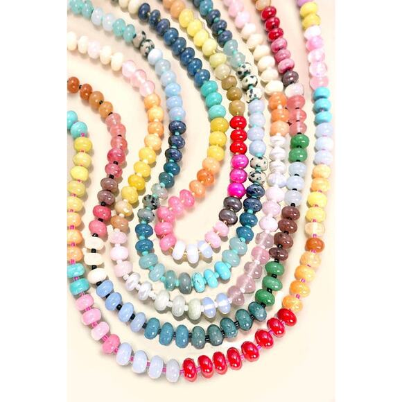 Agate Glass Bead Necklace Cream Yellow Blush - Picture 4 of 4